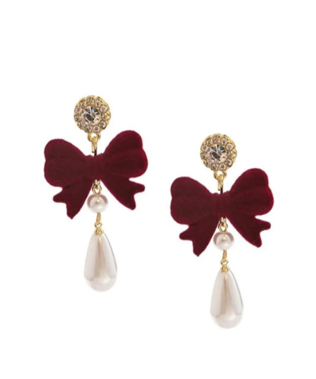 Red Bow Crystal Drop Earrings