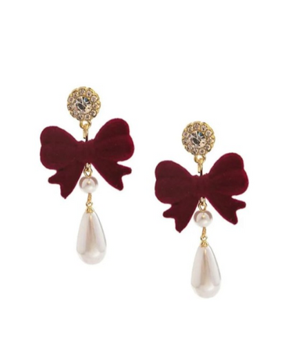Red Bow Crystal Drop Earrings