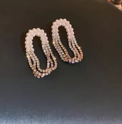 Crystal Duo Pearl Gold Earrings