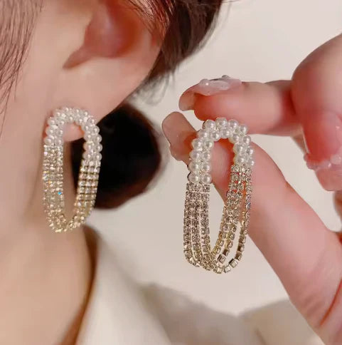 Crystal Duo Pearl Gold Earrings