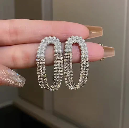 Crystal Duo Pearl Gold Earrings