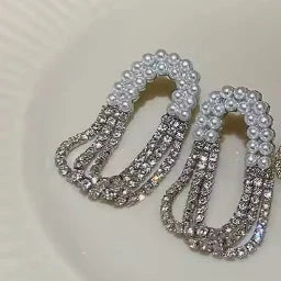 Crystal Duo Pearl Silver Earrings