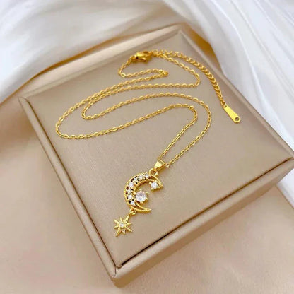 Stellar Crescent Pendant Necklace