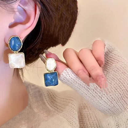 Blue Geometric Drop Earrings