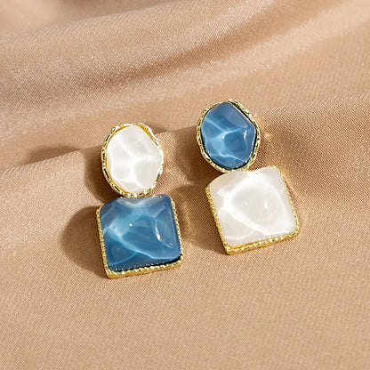 Blue Geometric Drop Earrings