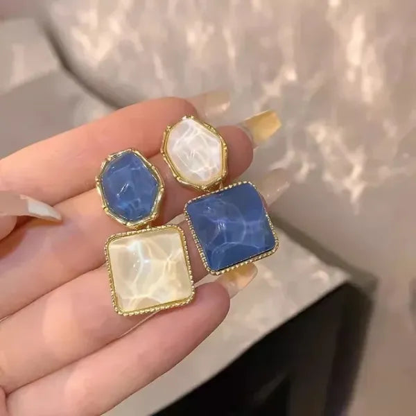 Blue Geometric Drop Earrings
