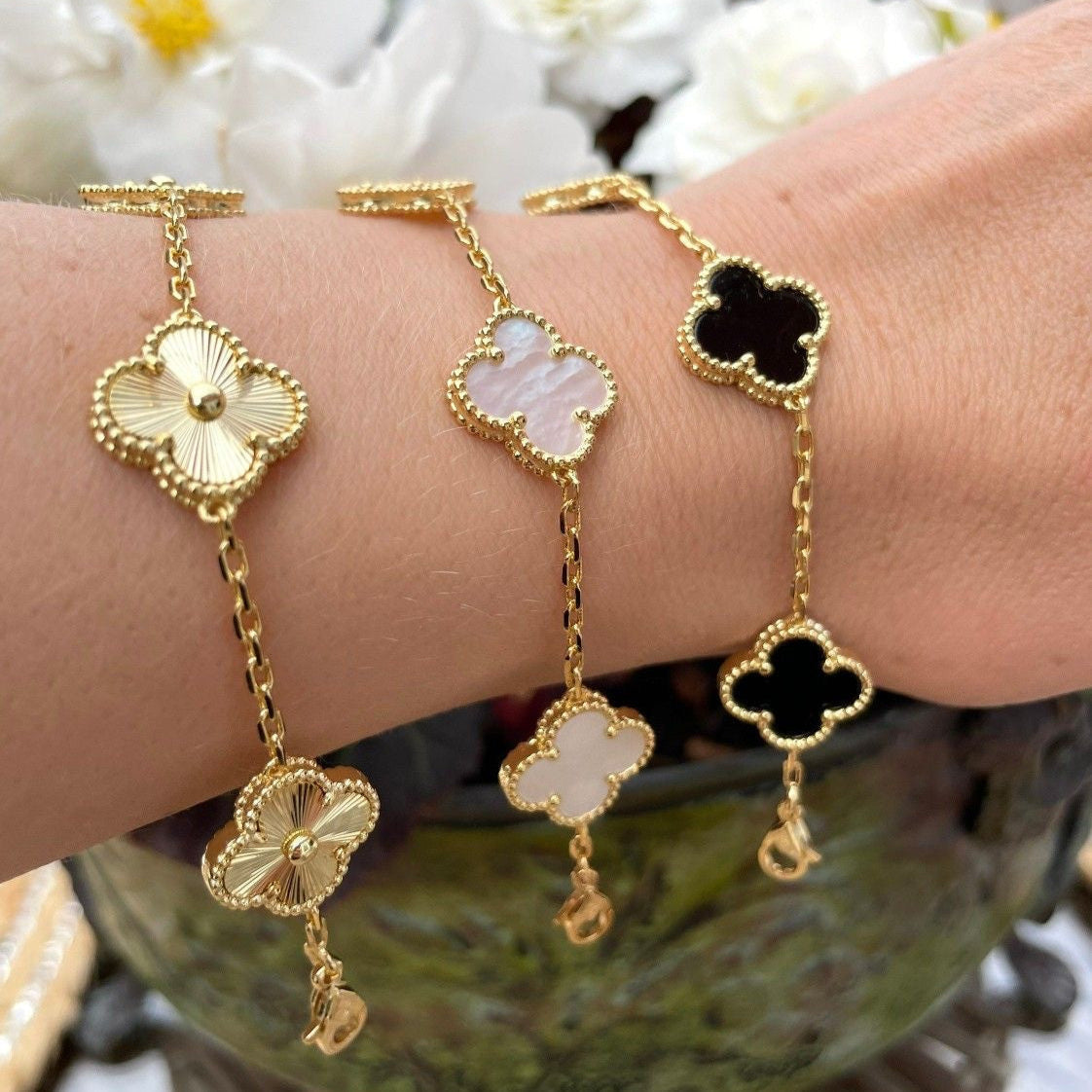 18k Golden Clover Luxe Bracelet Stack - Set of 3