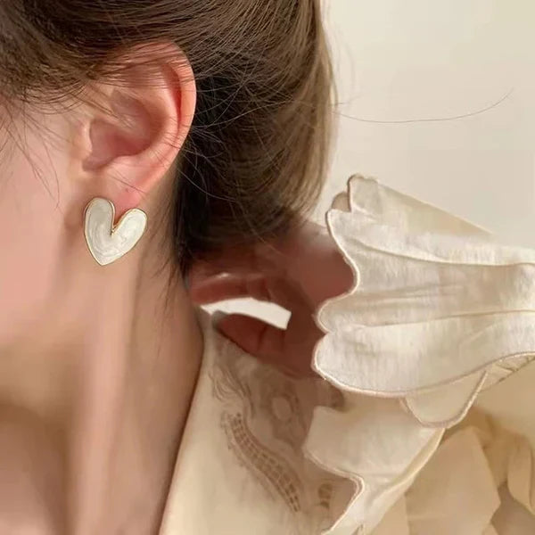 White Love Heart Stud Earrings