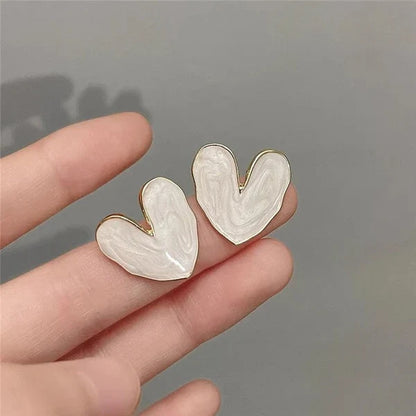 White Love Heart Stud Earrings