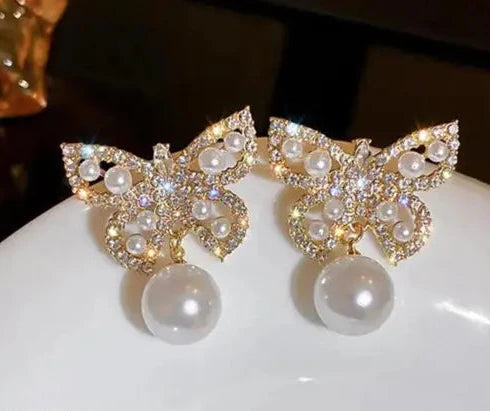 Pearl Studded Butterfly Earrings