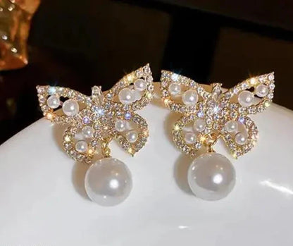 Pearl Studded Butterfly Earrings